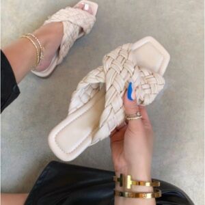 Lily Morgan Chunky Braided Sandal Flats Cream Size Women’s 9 EUC Summer Beach